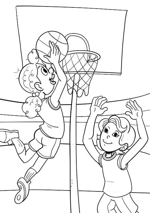ילדים משחקים כדורסל להדפסה