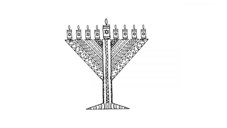 דף צביעה להדפסה חנוכייה מנדלה
