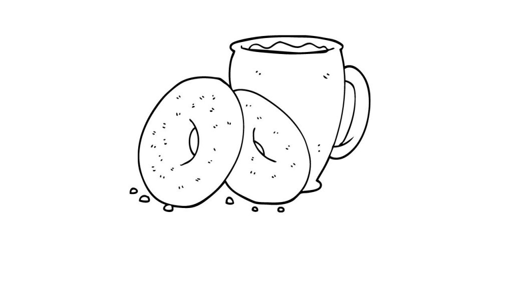 דף צביעה סופגניות וכוס קפה