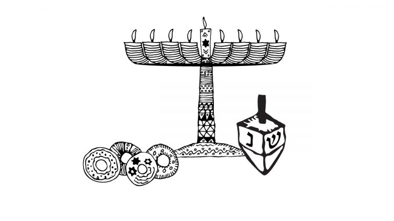 דף צביעה חנוכיה סביבון וסופגניות