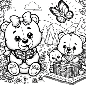 דף צביעה חיות יער משפחת דובים