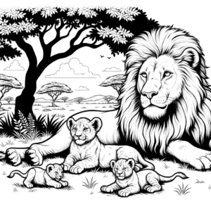 דף צביעה משפחת האריות
