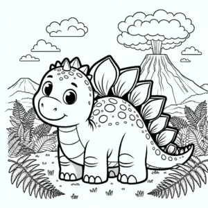 דף צביעה דינוזאור והרי הגעש