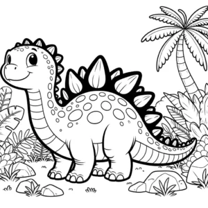 דף צביעה דינוזאור חמוד בין השיחים