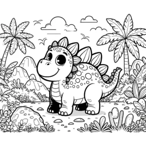 דף צביעה דינוזאור חמוד בג'ונגל