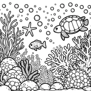 דף צביעה צב ים ואלמוגים