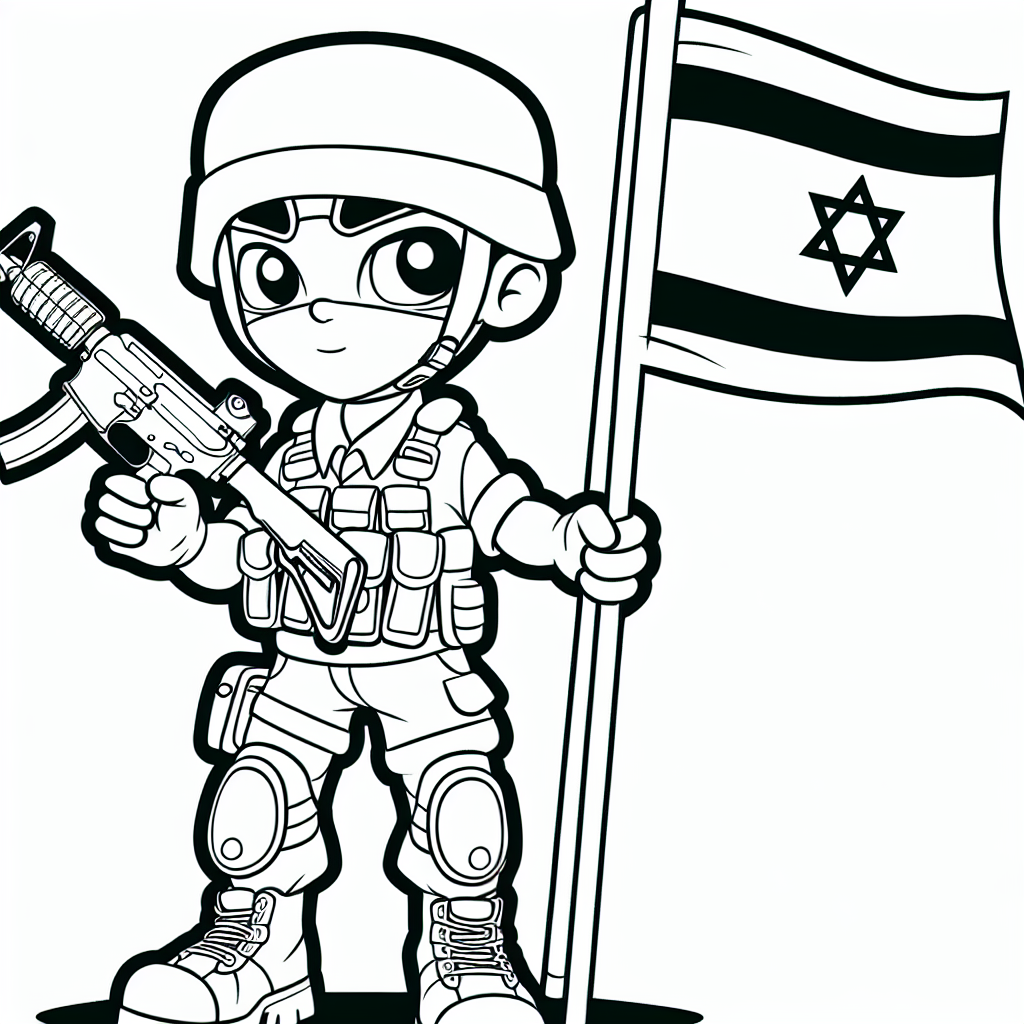 דף צביעה חייל ישראלי עם דגל ישראל