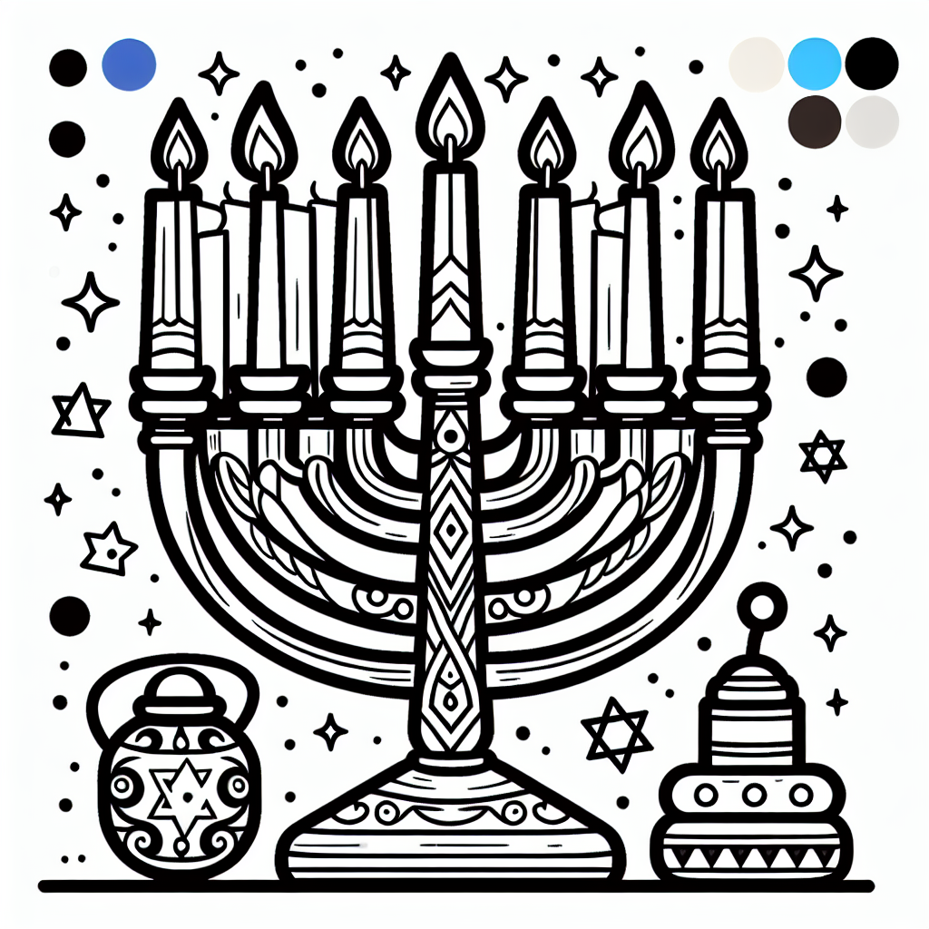 דף צביעה להדפסה חנוכיית עץ עם קישוטים
