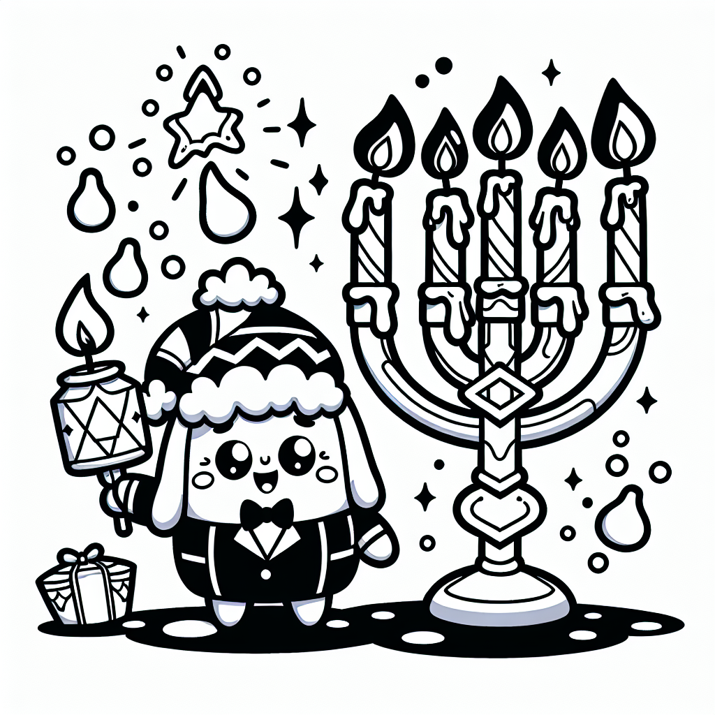 דף צביעה חנוכייה חמודה עם נרות דולקים